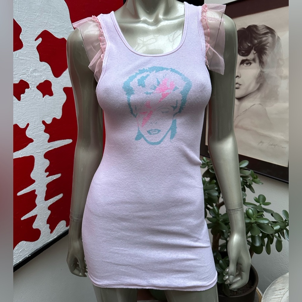 DAVID BOWIE Ziggy Stardust Mohawk lightening bolt unisex punk soft tank top M